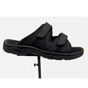 Propet Mens Slip-on Leather Sandal Size 10.5 Black Adjustable Straps Lightweight